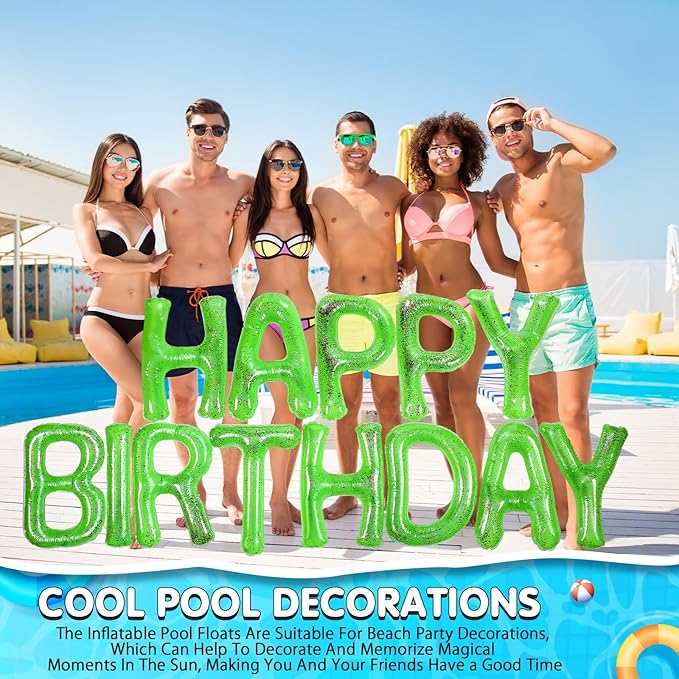 Shappy 20'' Happy Birthday Pool Large Floating Letter Balloons with Adhesive Dots Inflatable Pool Decorations for Summer Birthday Party
