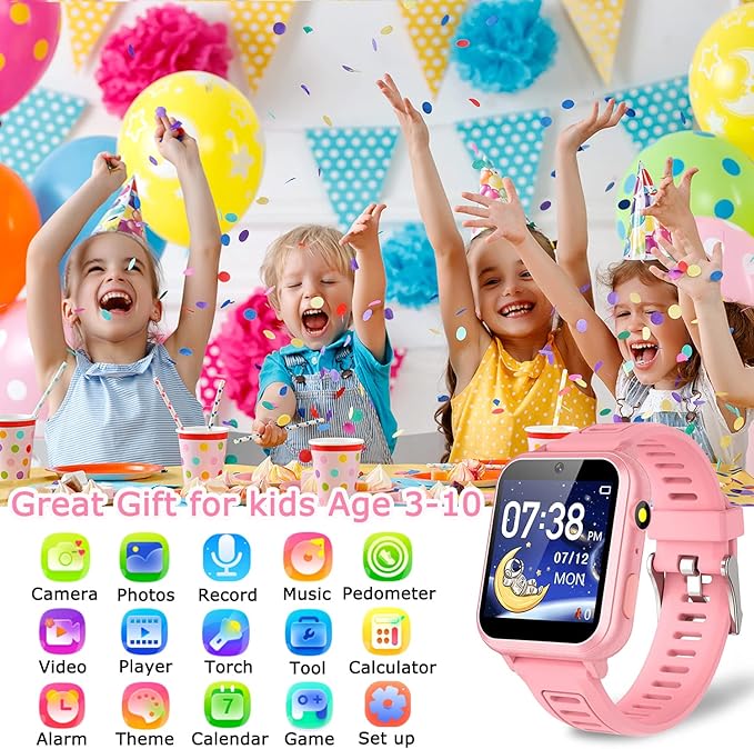 Cosjoype Kids Game Smart Watch Gift for Girls Age 6-12, 39 Puzzle Games HD Touch Screen Kids Watches with Video Camera Music Player Pedometer Flashlight 12/24hr Toys for 7 8 9 10 11 12 Year Old Girls