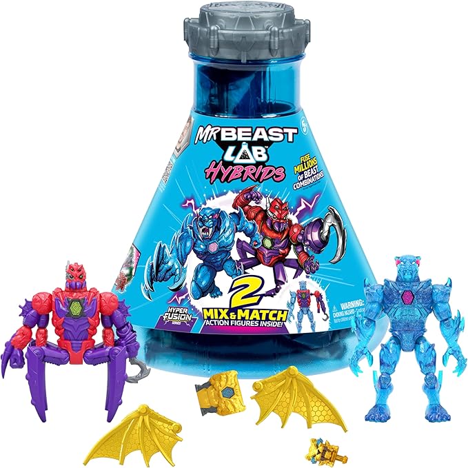 MrBeast Lab Hybrids Multi Pack, Reveal Different Hybrid Parts to Create 2 Mix & Match Action Figures, Plus Parts of The Golden Panther Dragon, Fuse Beast Combinations, Spider vs Energy Panther
