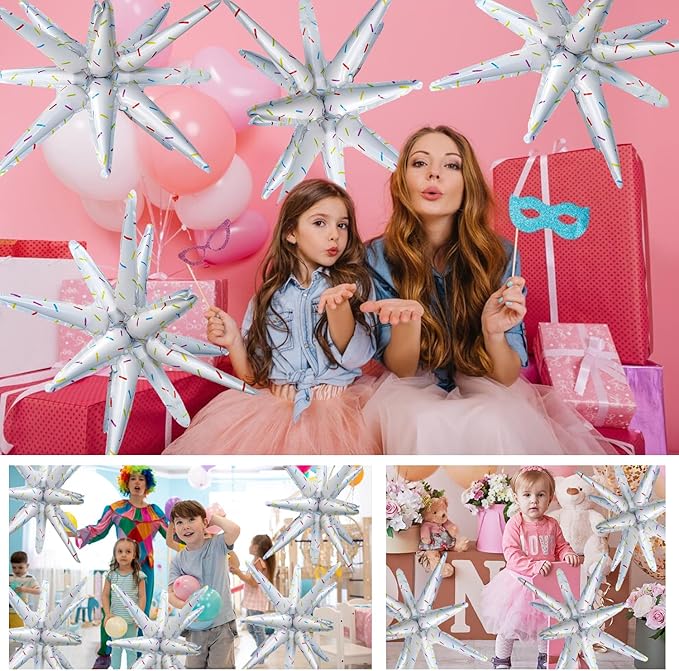 6 Pcs Color Dots Star Foil Balloons One-Piece 14-Pointed Star Balloon 4D Starburst Cone Mylar Balloon 22inch Christmas Birthday Wedding Wedding Anniversary Party Supplies (Color Dots)