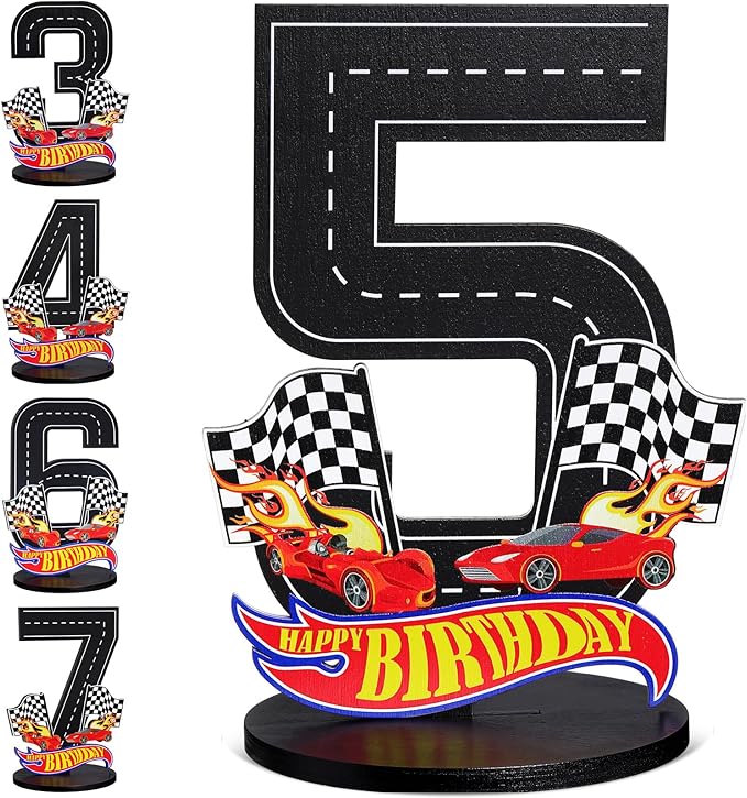Race Car 5th Birthday Number Sign Centerpiece Race Car Theme 5th Birthday Party Supplies Wooden Table Decoration Photo Props for Boys Five Years Old