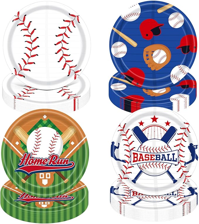 60 Pcs Baseball Paper Plates Party Supplies 9 Inch Baseball Themed Birthday Party Decorations Disposable Plates for Kids Boys Adults Game Day Birthday Favors