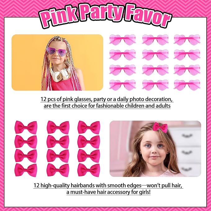 146Pcs Pink Party Favors for Girls, Hot Pink Princess Birthday Party Goodie Bag Stuffer Filler for Kids Girls Birthday Party Decoration Supplies