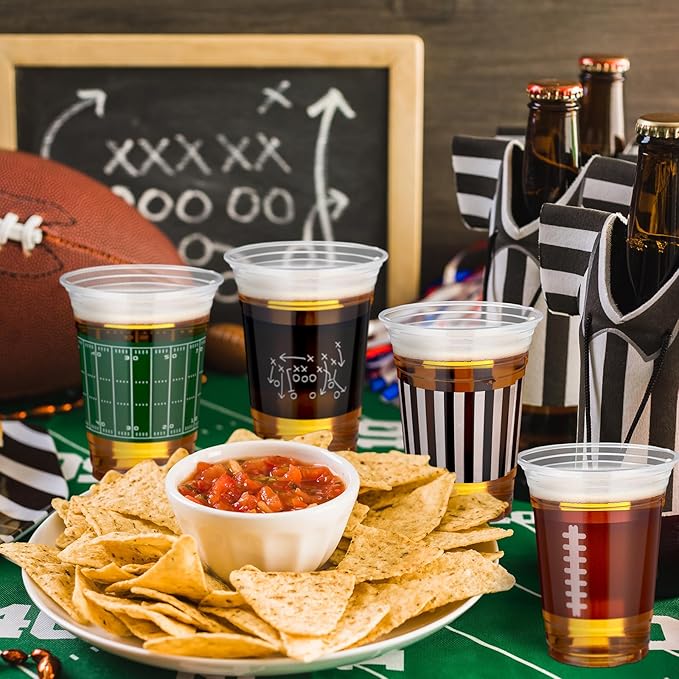 Qinyoung 200 Pcs 16oz Football Party Decorations Football Tailgate Plastic Disposable Clear Cups for Events Sports Birthday Themed Tableware Party Supplies