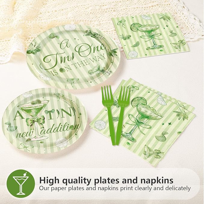 96Pcs Martini Theme Baby Shower Party Supplies A Tini New Addition Plates and Napkins A Tini One Is On The Way Tableware Set for Martini Theme Baby Shower Birthday Party Supplies，Serves 24