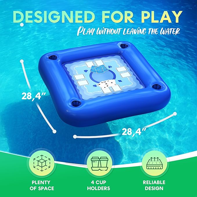 DIMROM Floating Table for Pool with Cup Holders – Adult Pool Games with Waterproof Cards – Pool Float Games – Perfect for Party, Snacks, Drinks, Hot Tub & Summer Fun