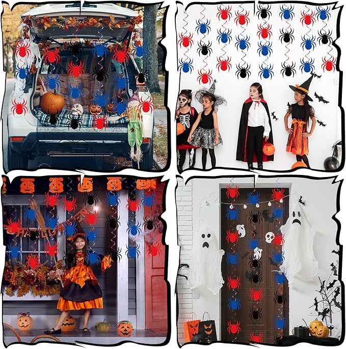 72pcs Super Theme Hero Hanging Swirl Decorations Spiders Paper Cutouts Hero Party Supplies for Indoor Outdoor Home Door Office Classroom Ornaments Comic Spider Web Birthday Halloween Parties Decor
