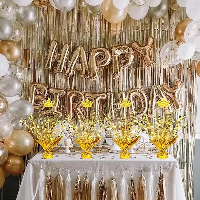 6 Pack Metallic Foil Spray Centerpiece Star Table Decoration Burst Table Centerpieces for Birthday Wedding Anniversary Graduation Holiday Party Supplies Decor (Golden Crown)