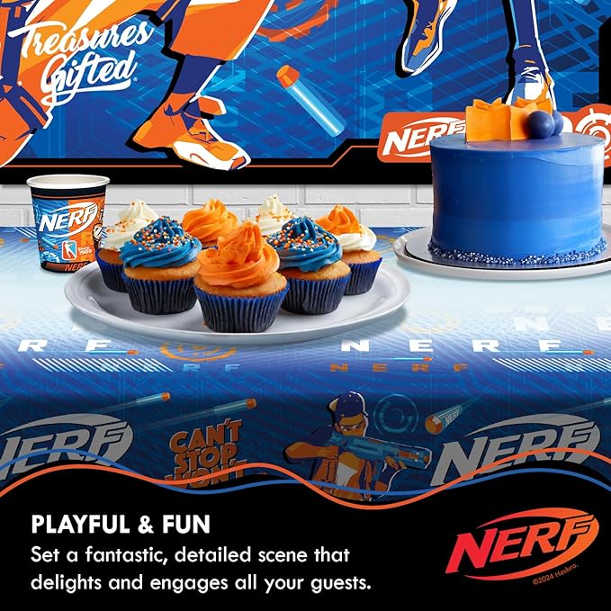 Treasures Gifted Officially Licensed Nerf Party Supplies - Pack of 3 Tablecloth - Nerf Birthday Party Decorations - Disposable Plastic Table Cover for Parties 54in x 108in