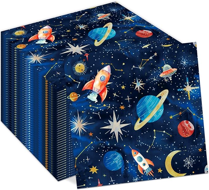 Outer Space Party Napkins, 40PCS Outer Space Napkins Disposable, Astronaut Partys Supplies Birthday Decorations, Rocket Ship Party Dinner Paper Napkins for Wedding, Theme Partys, Birthday, 6.5" x 6.5"