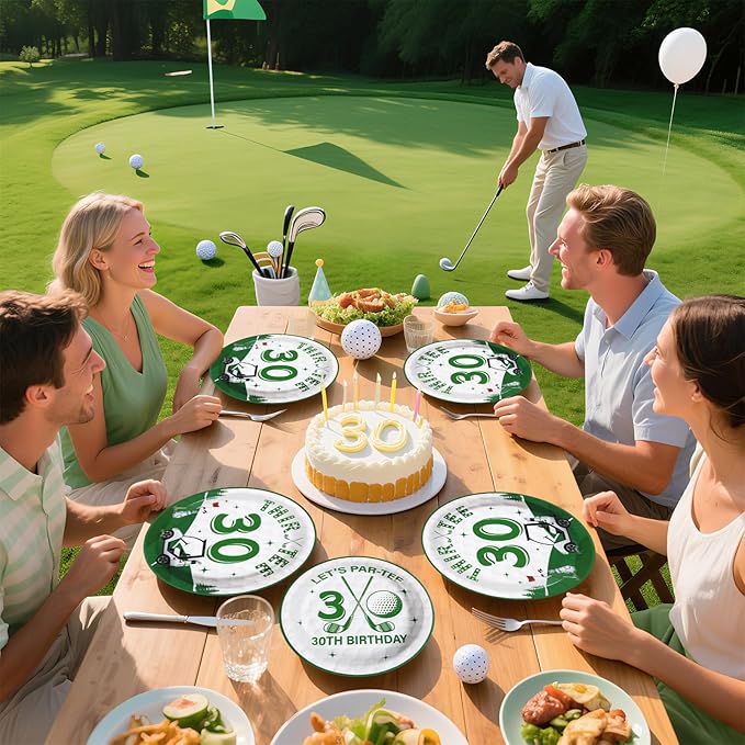 Grencian 96Pcs Golf 30th Party Decorations for Him Golf 30th Birthday Paper Plates and Napkins Sets Sports Theme Decoration for Men Thirty 30 Years Old Competition Party Supplies Serve 24