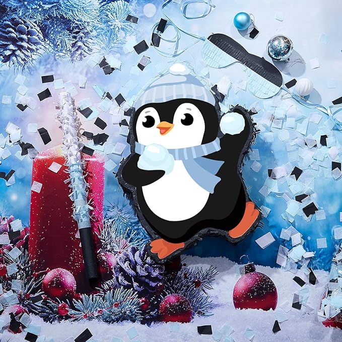 Lewtemi 15.1 Inch Penguin Piñata Penguin Party Favor Supplies Candy Animal Piñata with Stick Confetti and Blindfold Gift for Boy Girl Adults Winter Theme Birthday Party Supplies Decorations (Elegant)