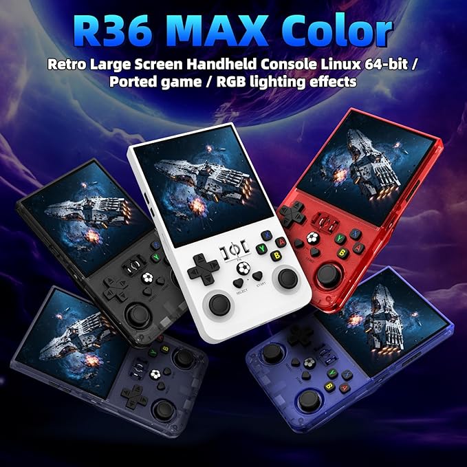 R36MAX Retro Handheld Games Console, Retro Game Console with 4.0 inch IPS HD Screen, Video Game Consoles with 64GB Memory, Portable Gaming Player for Travel, Gift for Teen or Partner, Gray