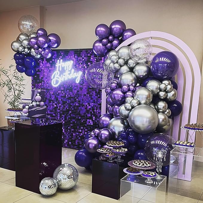 Purple and Black Balloons, 12 Inch Metallic Purple Dark Purple Black Balloons with Purple Confetti Latex Balloons for Halloween Birthday Wedding Graduations Balloons Party Decorations