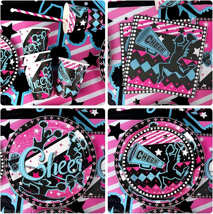 Cheerleading Party decoration, Cheerleading birthday Party Supplies Packs, Gymnastics PartyCheer Party Supplies include Background, Plates, Balloons, Cheerleading Party Set Serves 20 (Background)