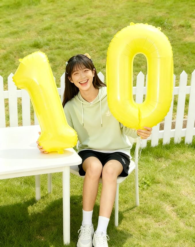 Yellow Number 7 Birthday Balloon 40 Inch, Digital Balloons for 7 17 27 70 77 Party Celebration Decorations Supplies, Yellow Mylar Foil Numbers Balloon for Seven Wedding Anniversary