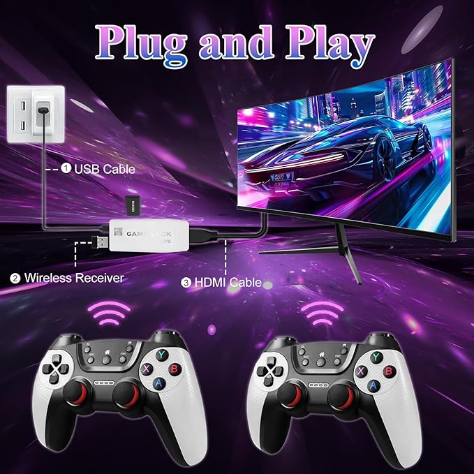 M22 Retro Gaming Console - with 30000+ Classic Games,Retro Game Stick with 8K HDMI,Plug and Play TV Game Console with Upgrade Dual Wireless Controllers Gift for Teen or Partner (White)