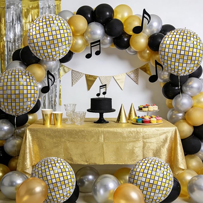 TONIFUL 8Pcs 22Inch Large Gold Disco 4D Giant Round Foil Balloon 4D Metallic Mylar Sephere Balloons for Christmas New Year Birthday Party Graduation Wedding Bridal Shower Decoration Supplies