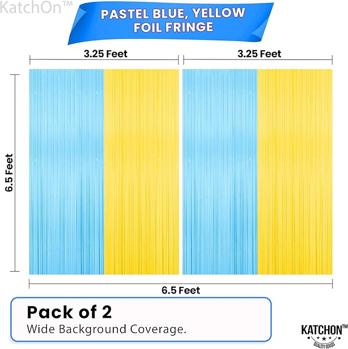 Katchon, Light Blue and Yellow Fringe Backdrop - Feet, Pack of 2 | Blue and Yellow Birthday Decorations, Easter Backdrop Curtain | Sponge Party Decorations, Baby Shower Decorations for Home