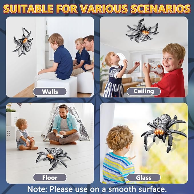 Wall Climbing Spider, Rechargeable Remote Control Spider Kids Toys, Floor/Wall Crawling Robot Spider Toy, Wall Crawler Spider Prank Toys Birthday Gifts for Boys Girls Ages 3-5 5-7 8-13, Black