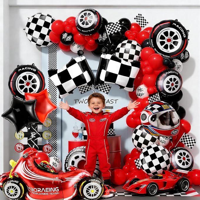 Race Car Balloons 10 pcs Tire Wheel Balloons Chequered Flag Balloons Helmet Tyre Racing Balloon Race Car Birthday Party Decorations