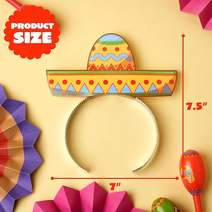 JOYIN 24 Pcs Cinco de Mayo Sombrero Headbands for Mexican Themed Fiesta Party, Party Supplies Decorations for Fun Fiesta Hat Party Supplies, Luau Event Photo Props