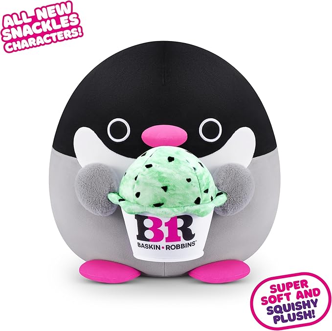 Snackles Series 2 Penguin & Baskin-Robbin 8 Inch Plush by ZURU, Ultra Soft Plush, Collectible Plush with Real Licensed Brands, Stuffed Animal, Giftable