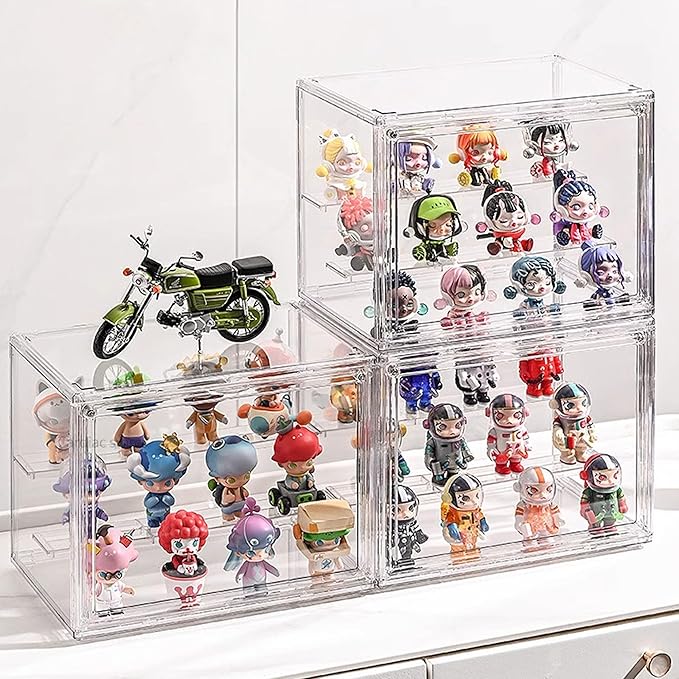 Clear Acrylic Display Case for Figures 4 Layer Adjustable Acrylic Boxes for Display Stackable Display Cabinets for Collectibles Action Figure Display Case for Shoe, Bread, Cosmetic, Handbag,1 Pack