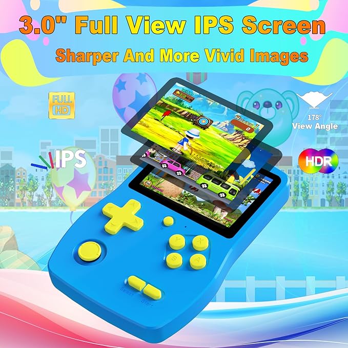 32 Bit Handheld Game for Kids Preloaded 139 Retro Video Games, 3.0'' IPS Screen and Rechargeable Battery Portable Gaming System, Mini Travel Electronic Toy Gifts for Boys Girls (Blue)