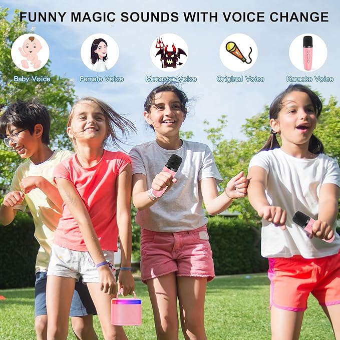 Karaoke Machine for Adults Kids, Mini Karaoke Machine with 2 Wireless Microphones, Portable Singing Speaker for Home Party, Kids Holiday Birthday Gifts, Music for Girls Boys All Age 3-12+