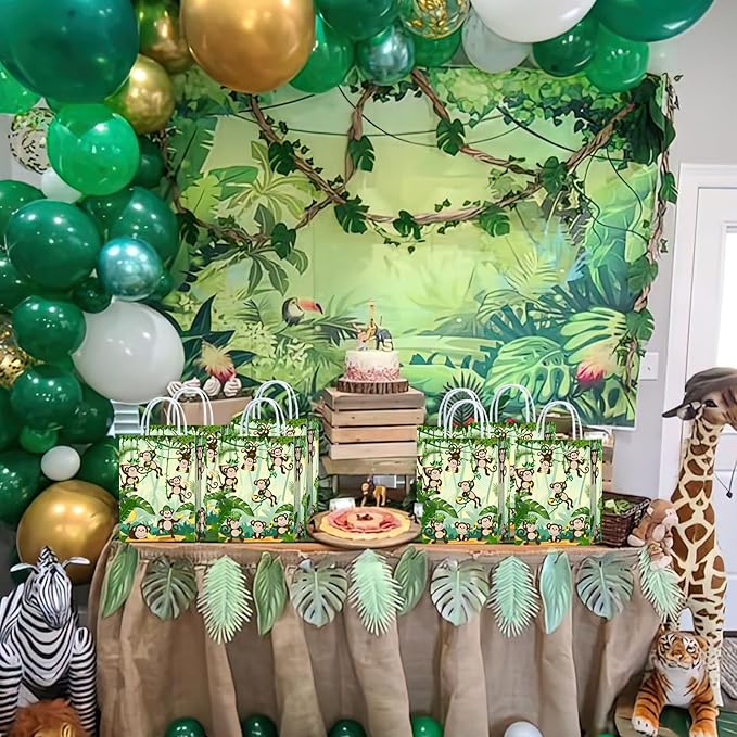 Tyndallrays 16 Pieces Monkey Goodie Bags for Birthday Party Supplies, Gift Snacks Treat Candy Favors for Kids Adults Jungle Theme Decorations