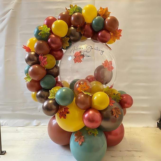 Safari Balloons, Burnt Orange Terracotta Mustard Yellow Burgundy Sage Green Coffee Brown Autumn Fall Color Balloon for Thanksgiving Harvest Baby Shower Woodland Dinosaur Birthday Party Decoration