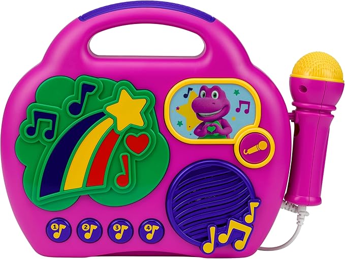 eKids Barney Karaoke Microphone with Boombox, Toddlery Toys with Built-in Music for Kids (Barney)
