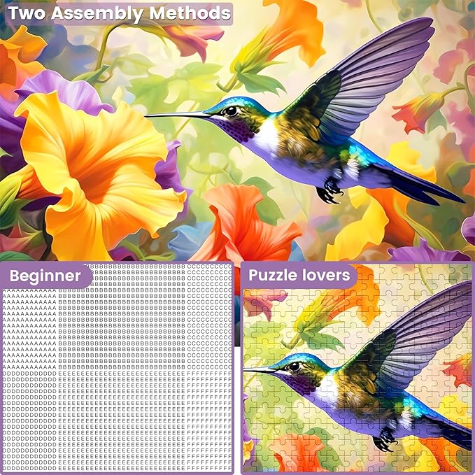 500 Piece Puzzle for Adults, Jigsaw Puzzles,Flower Hummingbird Jigsaw Puzzles 500 Pieces Birthday Party for Family Adults Funny Puzzle