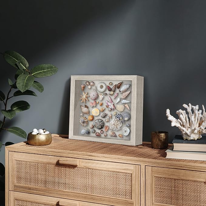 Americanflat 11x11 Shadow Box Frame with Shatter-Resistant Glass - Silhouette Collection - Large Shadow Box Display Case for Tabletop and Wall Display - Driftwood with Soft Felt Back