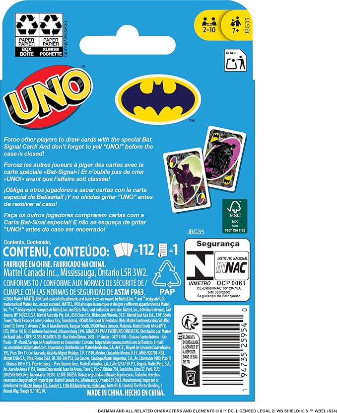 Mattel Games UNO Batman Card Game for Kids, Adults & Family with Collectible Deck & Special Rule Inspired by Batman Comics