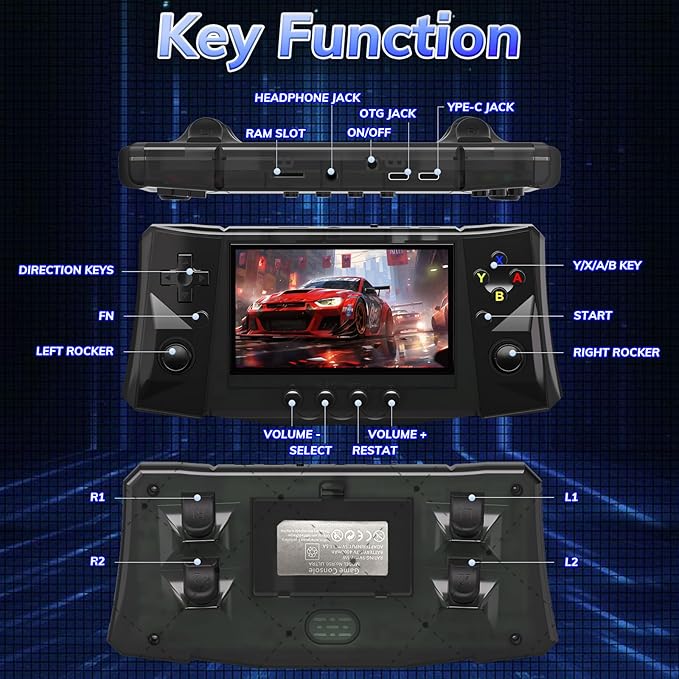 RegiisJoy R50 Ultra 50000 in 1 Handheld Game Console, 4.5 Inch IPS Screen Retro Gaming Consoles Main Emulators, Portable Mini Pocket Arcade 4000mAh Battery,256G TF Card,Linux System