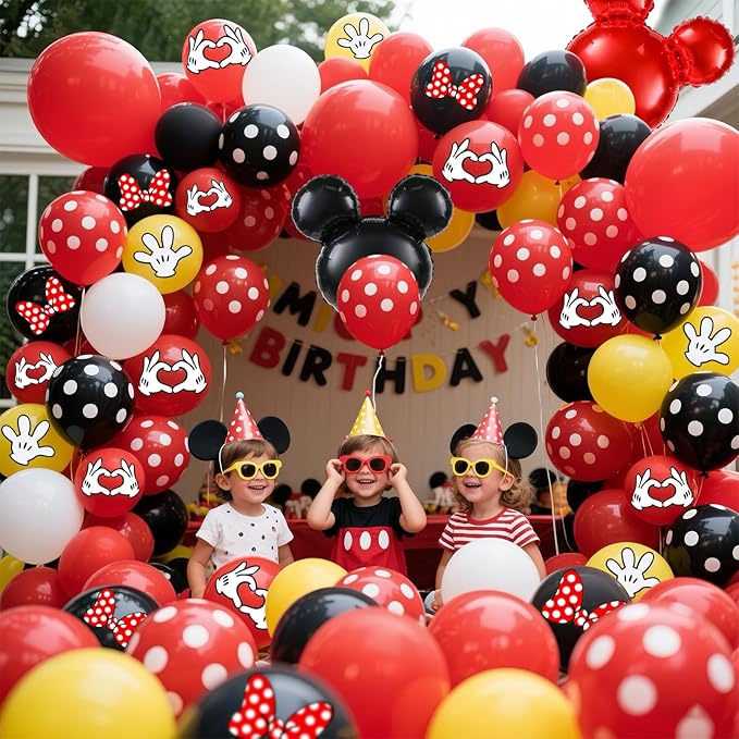 125 Pcs Black Red Yellow Balloon Garland Arch Kit, For Cartoon Birthday Decorations Themed Animes Party Decorations Girls Kids Gatherings Party Supplies