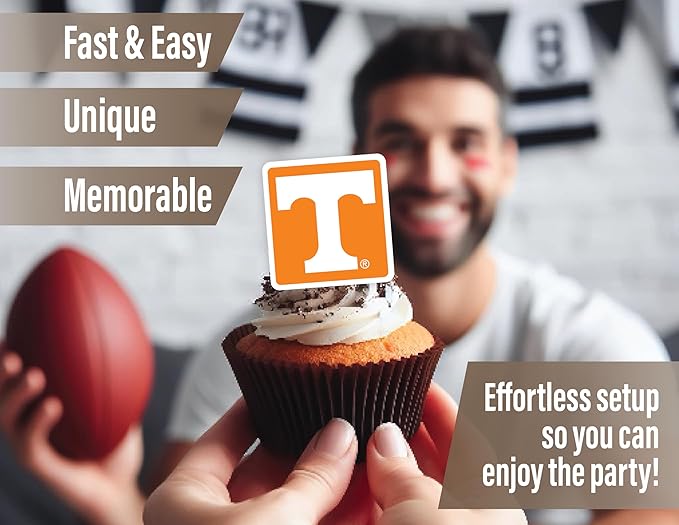 Tennessee Vols Cupcake Topper Party Supplies for Football, Birthday, Graduation Party Decorations (24 Pieces) (Tennessee Volunteers)