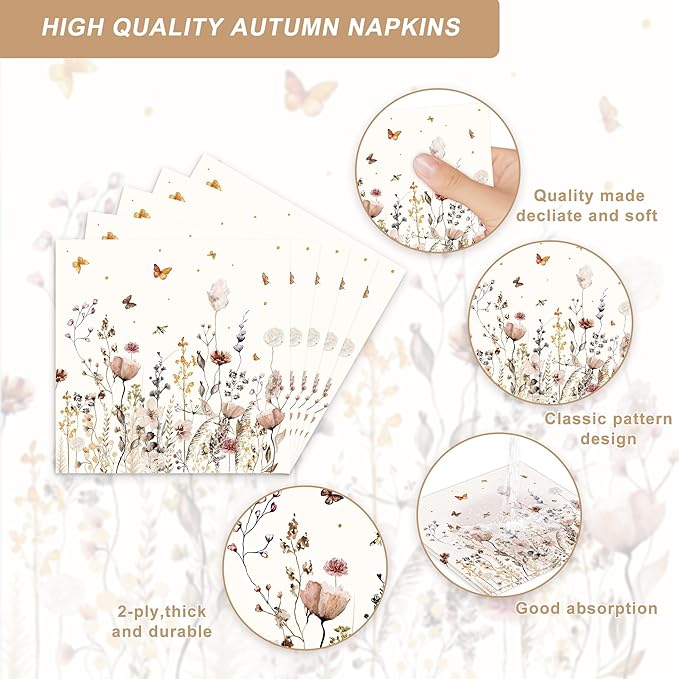 120 PCS Spring Wildflower Party Decorations Birthday Party Supplies Including Plates, Cups, Napkins, Tableware for Wildflower Decorations, 20 Servings