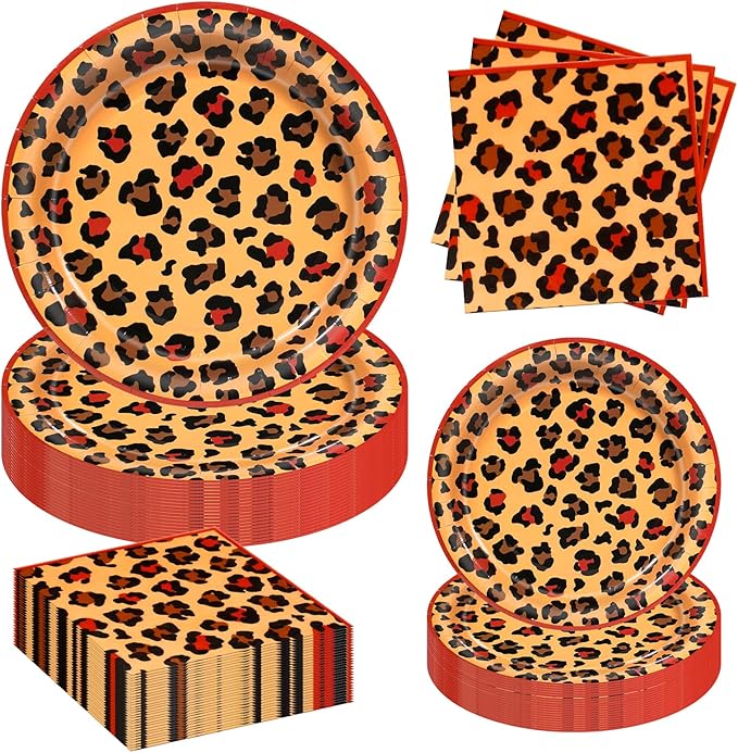 180pcs Red Cheetah Print Birthday Party Decorations,Leopard Print Plates and Napkins Set,for Girls Night Big Mama Women Birthday Party Supplies,Serves 60 Guests