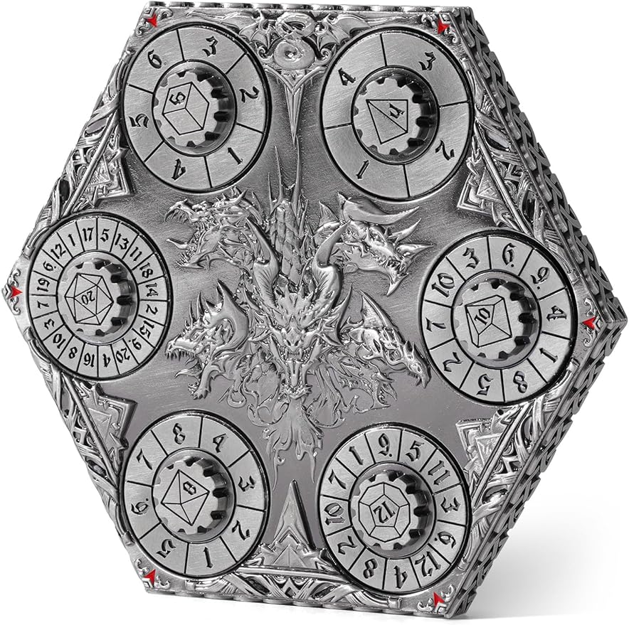 D&D Dice Set,7PCS Metal Dice for Dungeons and Dragons,Mini Dice Set with Pocket Watch Case,Role Playing Board Games Accessories (Dragon, Ancient Silver-S)