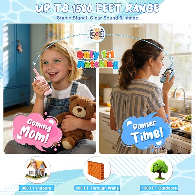 2 Pack Kids Video Walkie Talkies with Dual Cameras, Rechargeable Walkie-Talkie with Sticker Effect Photo/Voice Chat/Emoji Messaging, Gift for 3-12 Boys Girls to Family Fun Interaction