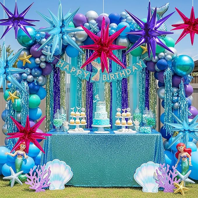 TONIFUL 8 Pcs Blue Purple Hot Pink Foil Balloons Large Star Balloons Explosion Star Mylar Balloons for Party Backdrop Christmas New Year Birthday Wedding Baby Shower Anniversary Photo Booth Supplies