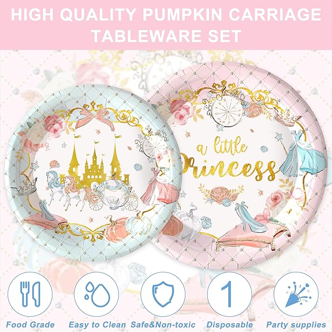 120 Princess Birthday Party Decorations, Princess Castle Plate and Napkins Set, Fairy Tale Princess Party Supplies for Girls' Birthdays, Suitable for 20 Guests