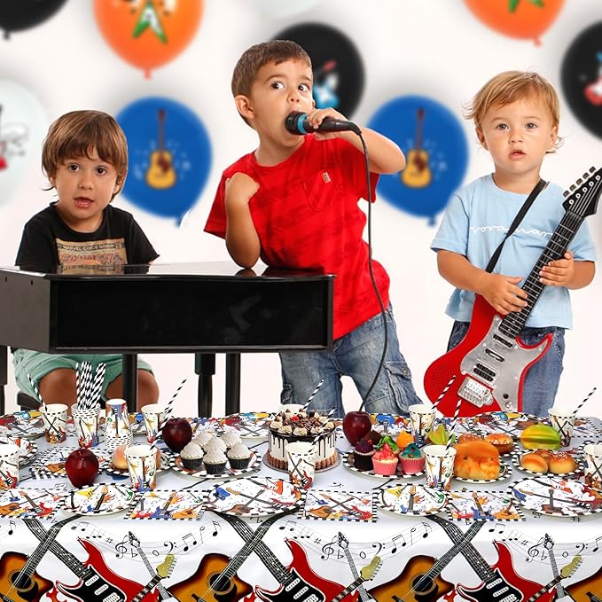 4 Pack Music Theme Party Tablecloth, Guitar Birthday Party Decorations for Rock Birthday Party Supplies 54 x 86 Inch