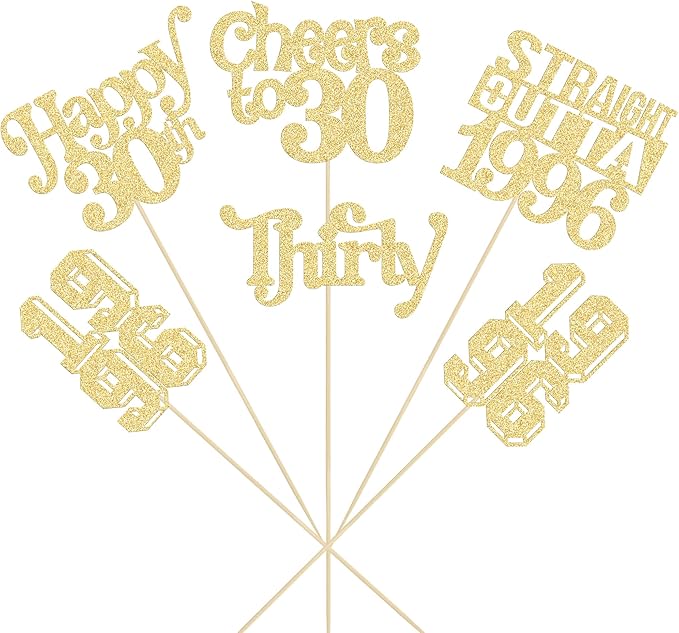Gyufise 15Pcs Happy 30th Birthday Centerpiece Sticks Thirty Straight Outta 1996 Table Flower Centerpieces Sticks Cheers to 30 Decorations for 30th Birthday Party Supplies Gold