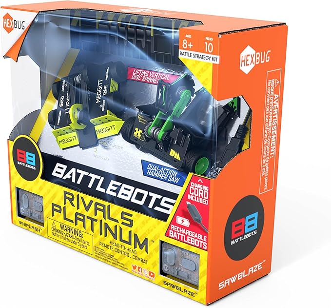 HEXBUG BattleBots Rivals Platinum (Whiplash & Sawblaze), Remote Control Robot Toys for Kids, STEM Toys for Boys and Girls Ages 8 & Up, Batteries Included