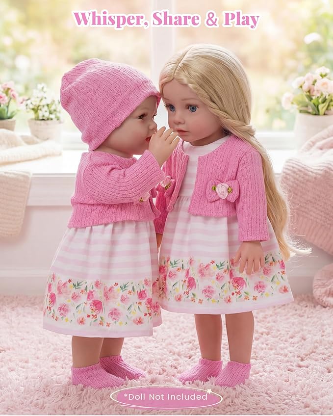 BABESIDE 4 Pcs Baby Doll Clothes and Accessories for 12-16 Inch Dolls, Pink Doll's Clothes and Floral Skirt with Hat for Dolls Accessories