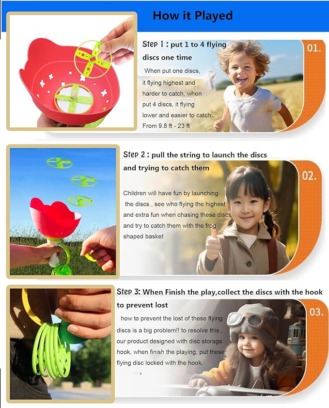 Disc Launcher Toy Kids Yard Flying Spinner Fairy Hover Helicopter Propeller Toy Outdoor Capture Catching Chasing Game Gift for Boy Girl Age 4 5 6 7 8 9 10 with 12 mini Discs